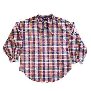 LAUREN Ralph Lauren Women's Small Plaid Madras Blouse Peasant Pink Blue Multi